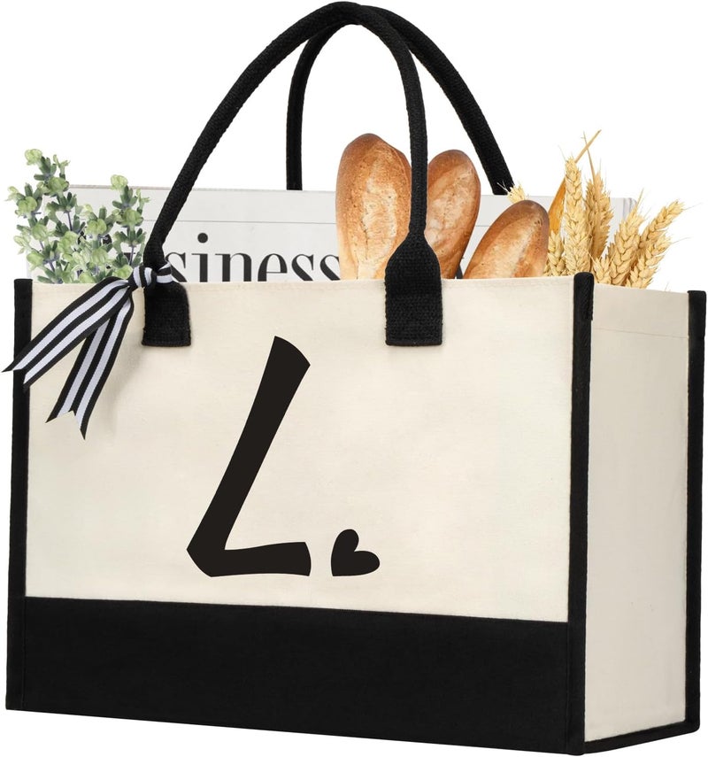 shenee Initial Canvas Tote Bag, Personalized Beach Jute Bag Present for Women Holiday,Friends Birthday Gift,Wedding, New Year - Image 1